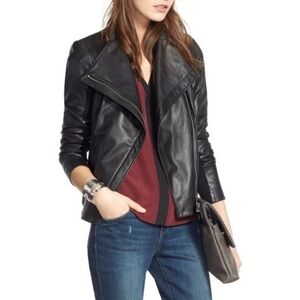 Trouve black genuine leather moto jacket